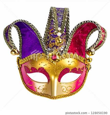 Ornate Purple Pink Gold Venetian Jester Mask 128058190