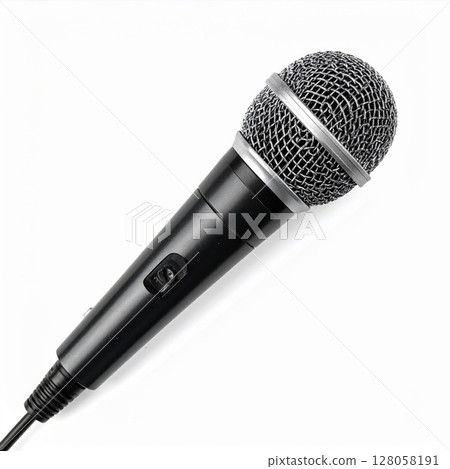 Black and Silver Wired Microphone on White Background 128058191