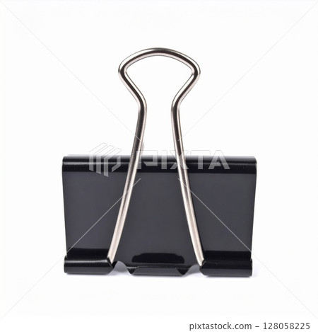 Black Metal Binder Clip on White Background 128058225