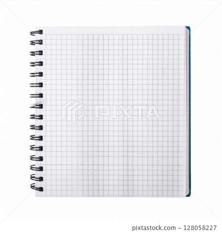 Blank Grid Notebook with Teal Binding on White Background 128058227