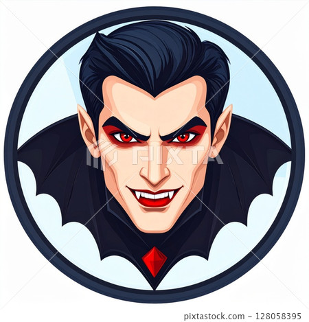 Portrait of a Vampire with Red Eyes and Fangs 128058395