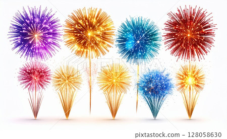 Colorful Fireworks Display Celebration Illustration 128058630