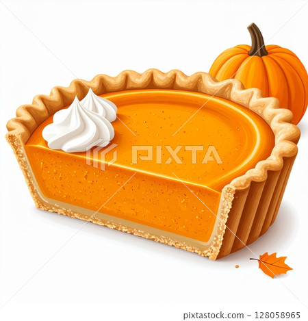 Delicious Pumpkin Pie with Whipped Cream 128058965