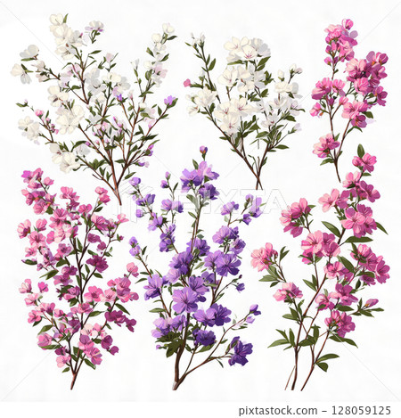 Vintage Botanical Flower with Colorful Blooms 128059125