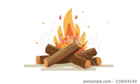 campfire with logs and soft glow, white background 128059149
