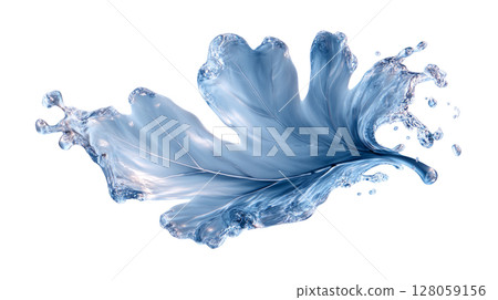 Leaf made from flowing water.minimal on white 128059156