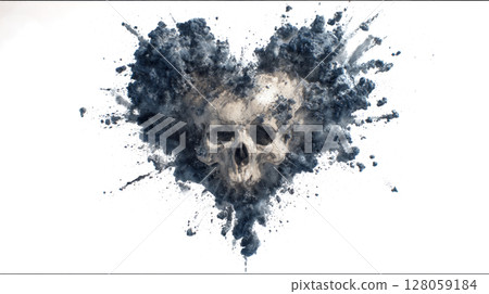 Explosion forming a shape heart skull minimal on white Explosion forming a shape heart skull minimal on white 128059184
