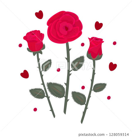 Composition of three red roses, colorful illustration 128059314