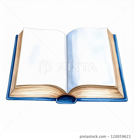 Open Book with Blank Pages Watercolor Illustration 128059621