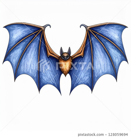 Brown Bat with Blue Wings Illustration Brown Bat with Blue Wings Illustration 128059694