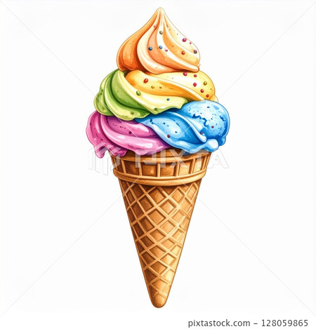 Colorful Ice Cream Cone with Sprinkles 128059865