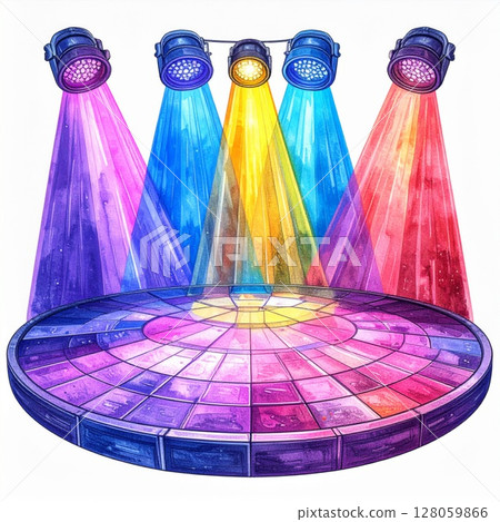 Colorful Watercolor Stage with Spotlights 128059866