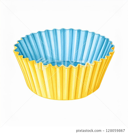Yellow and Blue Fluted Cupcake Liner Illustration 128059867