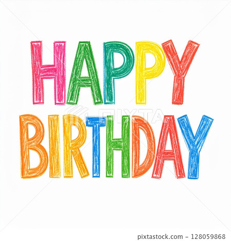 Colorful Happy Birthday Text Greeting Card 128059868