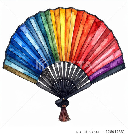 Rainbow Watercolor Hand Fan 128059881