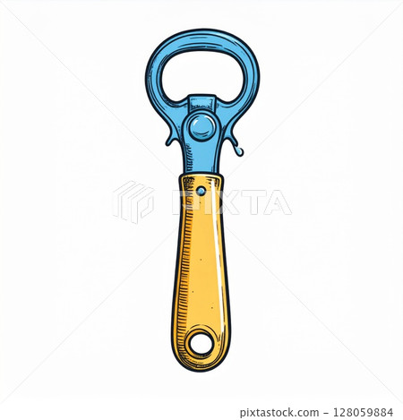 Vintage Bottle Opener Illustration with Wooden Handle 128059884