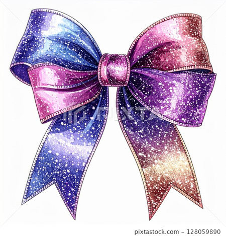 Sparkly Glitter Bow with Purple Pink Blue Hues 128059890
