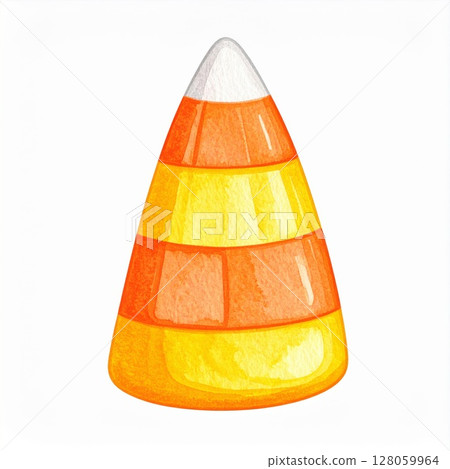 Watercolor Illustration Of An Orange Yellow And White Striped Candy Corn 128059964