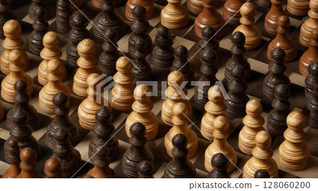 Rows of Wooden Chess Pawns 128060200