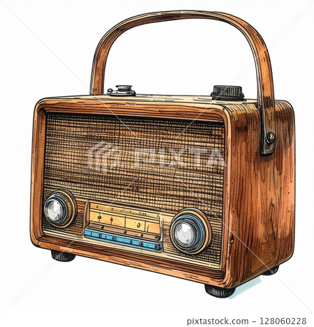 Vintage Wooden Radio with Brown Grille and Handle Vintage Wooden Radio with Brown Grille and Handle 128060228