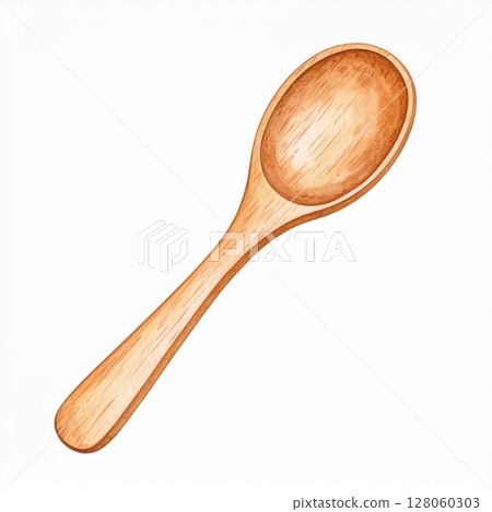 Wooden Spoon Watercolor Illustration on White Background 128060303