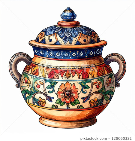 Ornate Ceramic Sugar Bowl with Floral Design 128060321