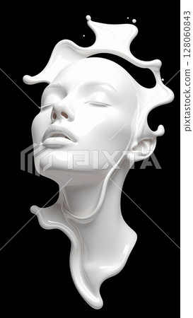 Serene White Liquid Sculpture Woman Portrait 128060843
