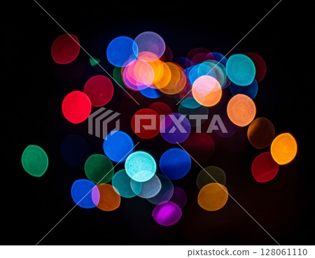 Colorful Bokeh Lights on Black Background 128061110