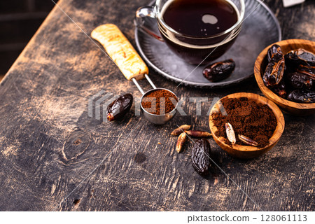 Coffee from date seed. Caffein free drink Coffee from date seed. Caffein free drink 128061113