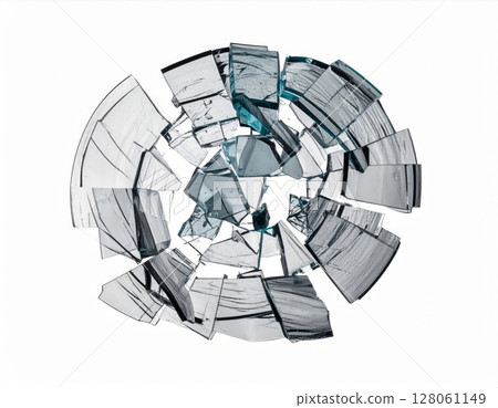 Shattered Glass Pieces in Radial Pattern on White 128061149