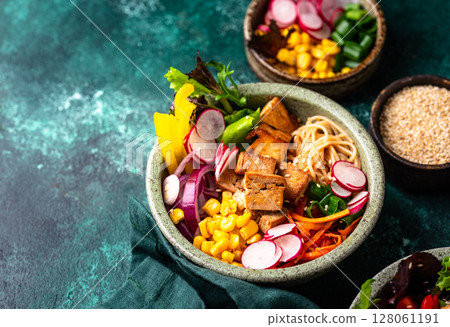Vegan healthy poke bowl with tofu 128061191