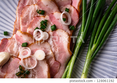 Sliced boiled smoked pork or ham Sliced boiled smoked pork or ham 128061192
