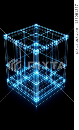 Glowing Blue Data Cube Abstract Digital Network 128061257