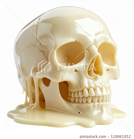 Melting Cream Skull on White Background 128061852