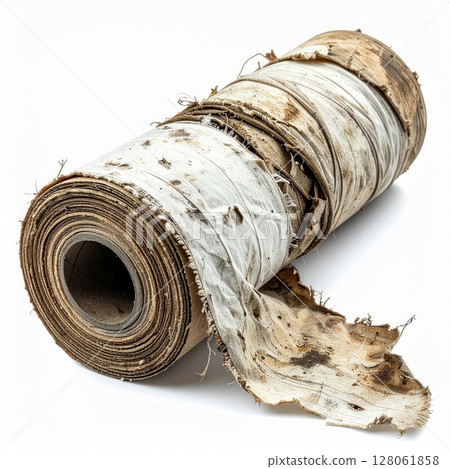 Aged Birch Bark Fabric Roll on White Background 128061858