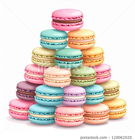Pastel Macarons Pyramid on White Background 128062020