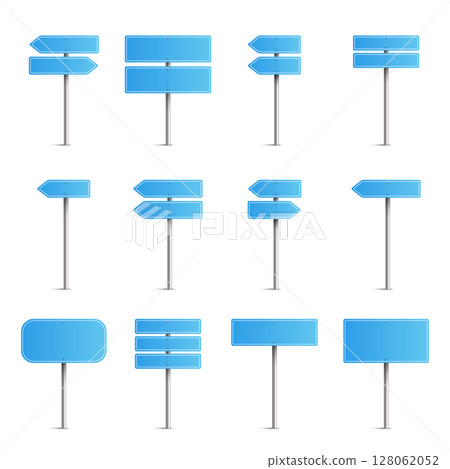 Blank Blue Road Sign Posts Set - Directional Information Vector 128062052