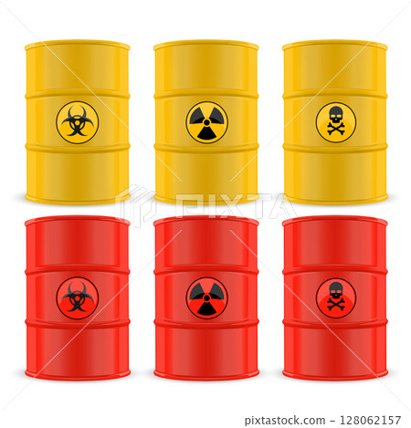 Hazardous Waste Barrels: Biohazard, Radiation, Toxic Skull Vector 128062157