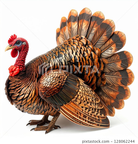 Brown And Red Turkey With Detailed Plumage On White Background Brown And Red Turkey With Detailed Plumage On White Background 128062244