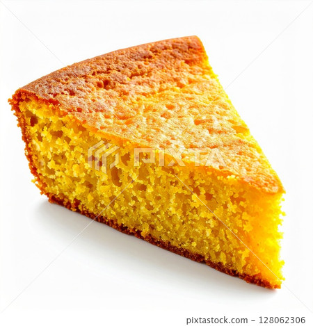 Golden Slice Of Cornbread On White Background 128062306