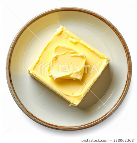 Pale Yellow Butter Stick on a Plate 128062368