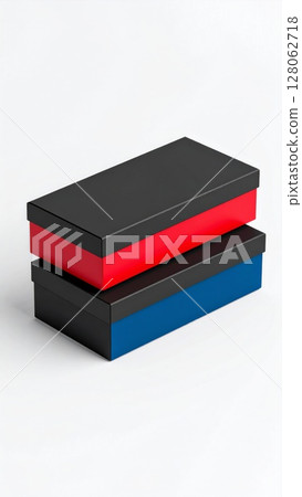 Two Stacked Rectangular Boxes Red And Blue Accents 128062718