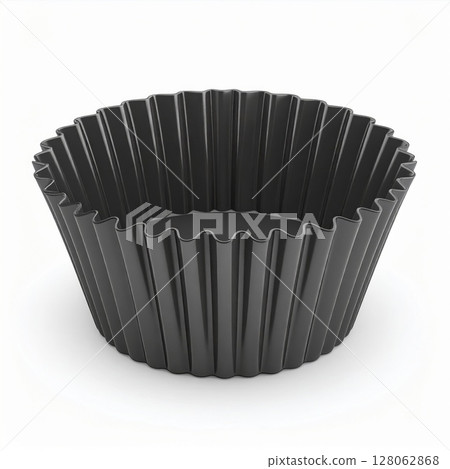 Black Fluted Metal Baking Cup on White Background Black Fluted Metal Baking Cup on White Background 128062868
