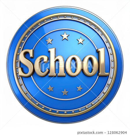 Blue and Gold School Award Badge with Stars 128062904