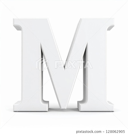 White Three Dimensional Letter M on White Background 128062905