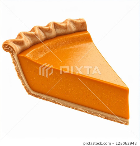 A Slice of Pumpkin Pie on White Background 128062948