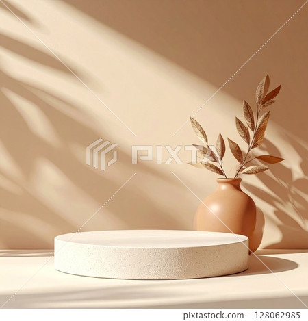 Beige Minimal Product Display with Dried Leaves 128062985