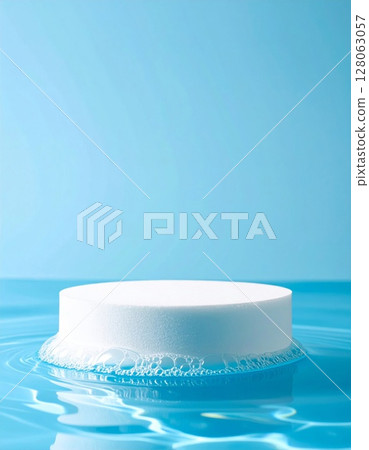 White Circular Platform Floating on Blue Water 128063057