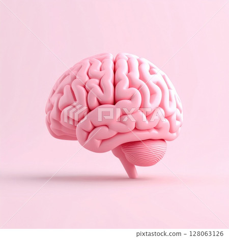 Pink Human Brain 3D Render on Pastel Background - Stock Illustration ...
