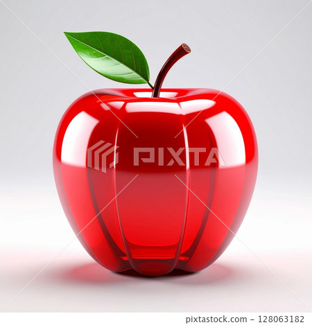 Red Glass Apple with Leaf on White Background Red Glass Apple with Leaf on White Background 128063182